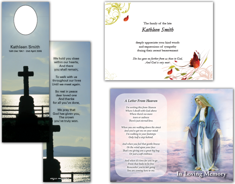 Memorial cards sample, Printchain north Dublin printing services